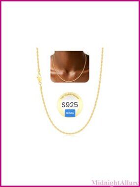 14k Gold Plated 925 Sterling Silver Rope Chain Necklace 18 Inch